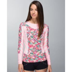 Lululemon Shanti Surf Rash Guard Pink Floral Flowabunga L/S Top XS UPF 50